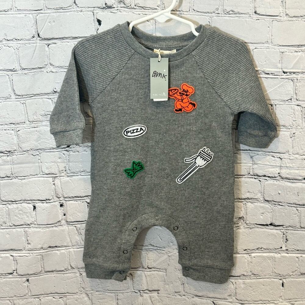 Miki Miette Pizza Patch Knit Baby Romper